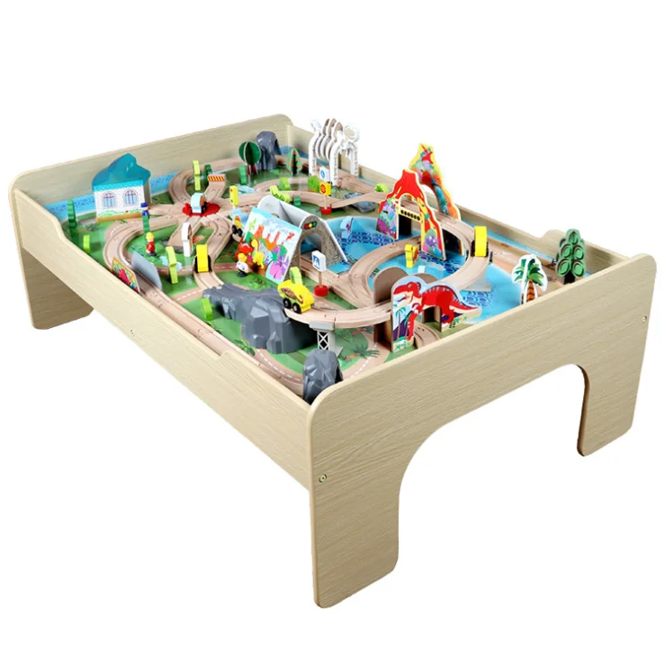 New shape 105 PCS Dinosaur theme wooden train track toy Dinosaur Paradise Train Track Toy Dinosaur World Wooden Train Track Toy