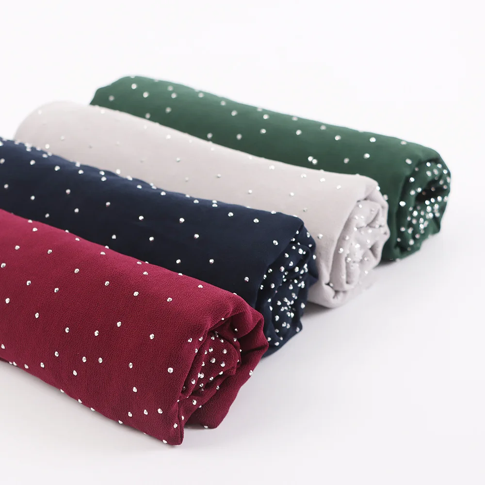 Hot Selling High Quality Chiffon Hijab With Rhinestone Shiny Muslim Hijab With Stones Muslim Women Head Scarf Wholesale
