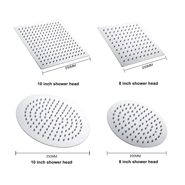 CYEN Ultra Super Thin 304 Stainless Steel 6inch 8inch 10inch 12inch 16inch Square Bathroom Accessories Top Rainfall Shower Head