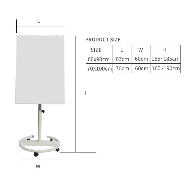 36x24 inches Four Legs Stand Flip Chart Easel Adjustable Height Mobile Dry Erase Board Portable Magnetic Whiteboard on Wheels