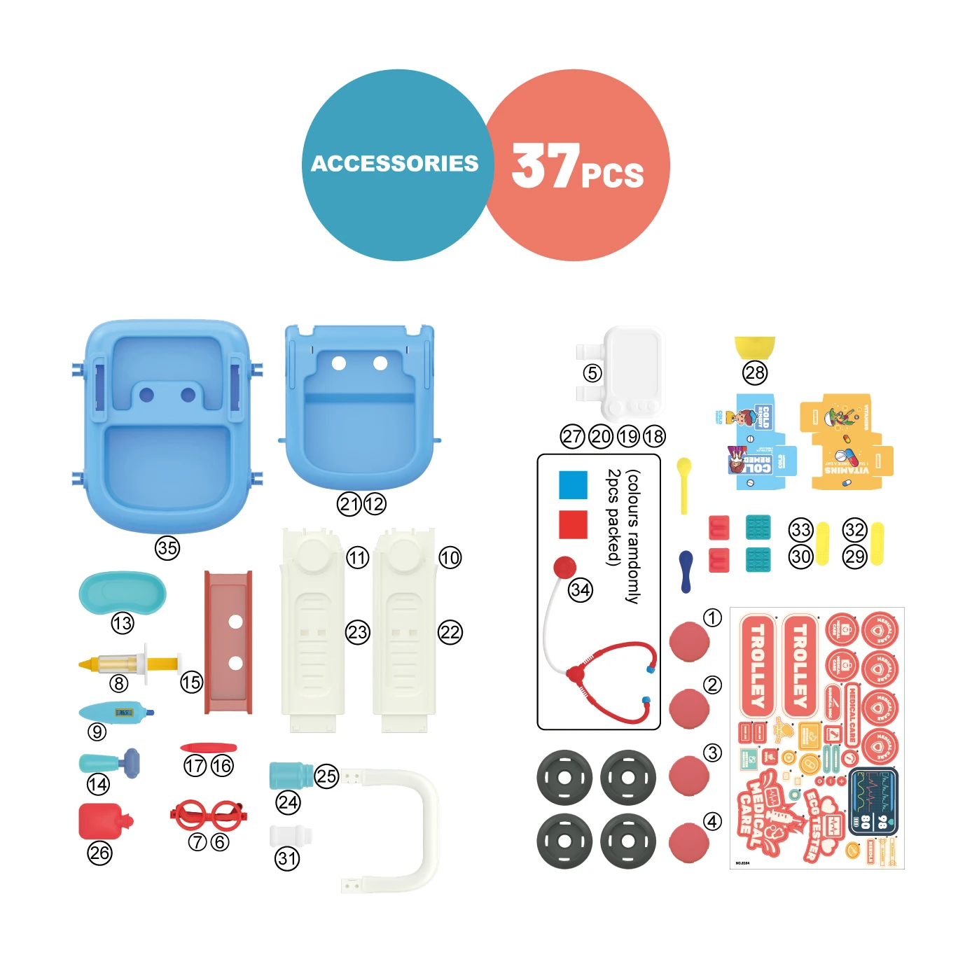 New Arrival 37pcs Medical Toys Trolley Pretend Play Kids Doctor Set Toy Pretend Play Educational Plastic Building Block Toy