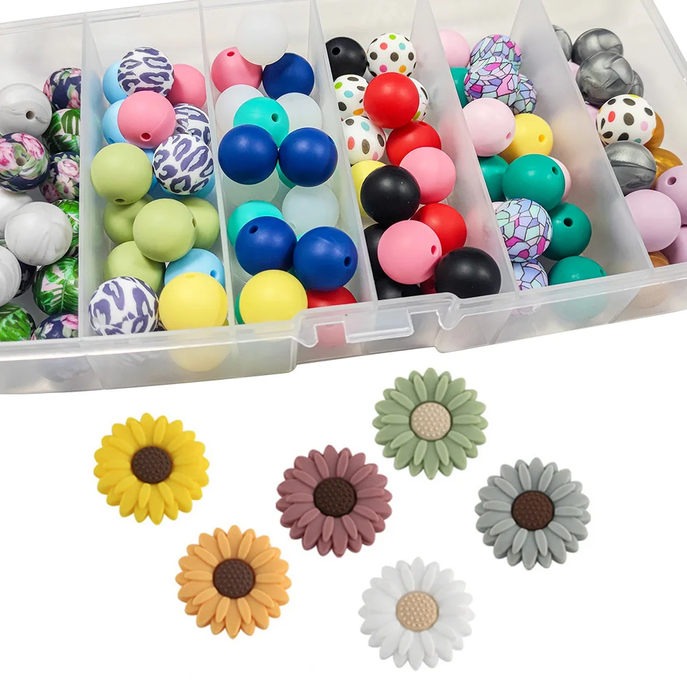Wholesale mixed bulk food grade silicone beads without bisphenol A chrysanthemum shaped silicone daisy beads