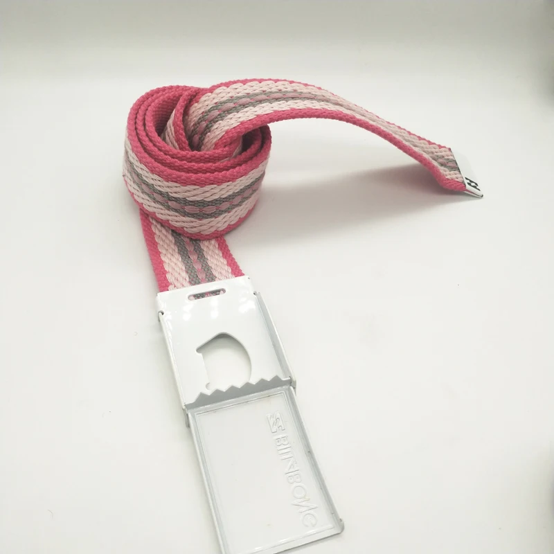 High quality fabric pink thick canvas belt white metal buckle single-side jump point belt manufacturers direct sale