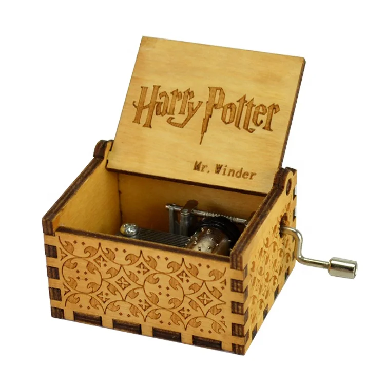 Harry Wooden Potter hand held generator Hand-cranking Hand Cranked Hedwigs Theme Music box