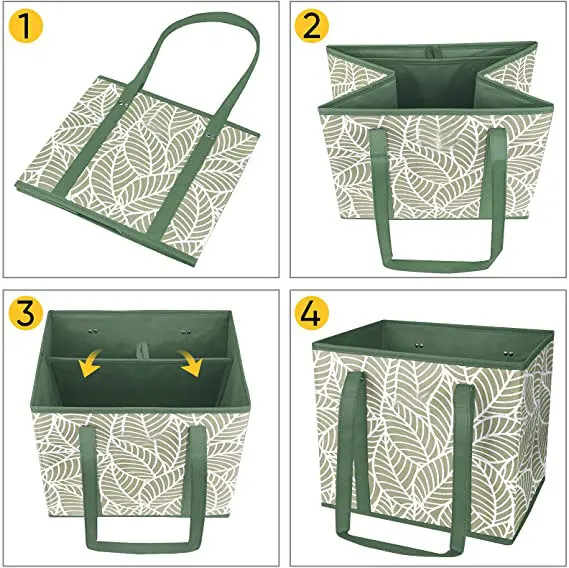 Heavy duty non-woven Box Bags Reinforced Bottom Large reusable grocery collapsible tote bag with Organizer Storage Box