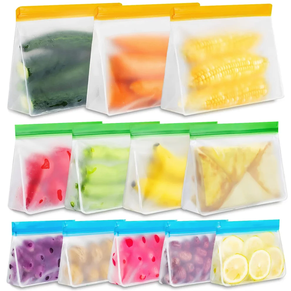 BPA FREE Leakproof PEVA Flat Freezer Food Bags Resealable Food Storage Lunch Bag For Meat Fruit Veggies