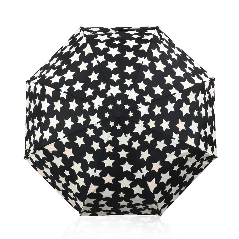 Customized water color changing automatic 3 folding umbrella with star pattern