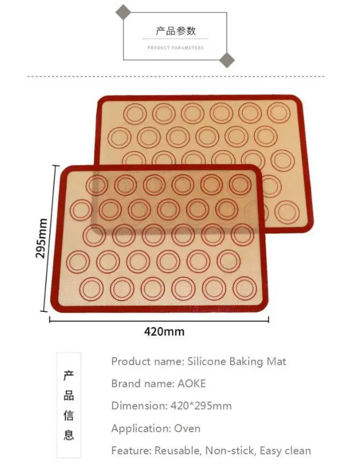 Durable Food Grade Macaroon Silicone Mat Non-Stick Baking Sheet for Bake Pan Rolling & Pastry Tools