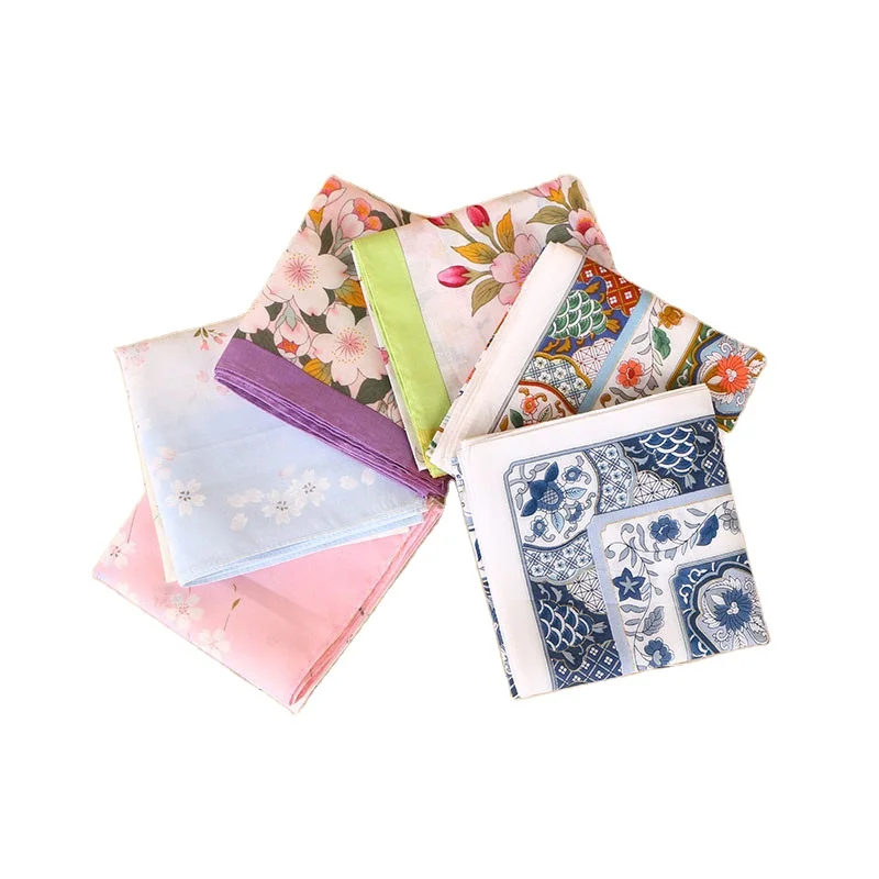 ladies handkerchiefs wholesale 100% cotton combed women printed hanky customized cotton small bandana 45*45CM
