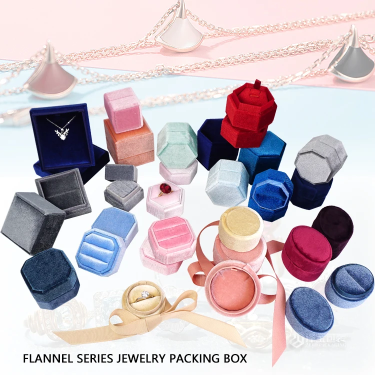 
Best-selling pink Custom shape Round square oval hexagon octagon for ring box jewelry packaging jewllery gift boxes velvet 