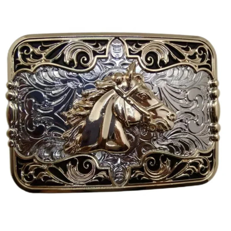 Manufacturer Custom 3D Rectangular Western Cowboy Horse Belt Buckle Zinc Alloy with Leather and Metal for Leather Belts Bags
