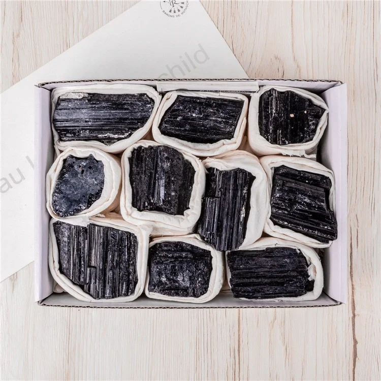 Large black tourmaline  crystal mineral material stone box set crystal  healing stones