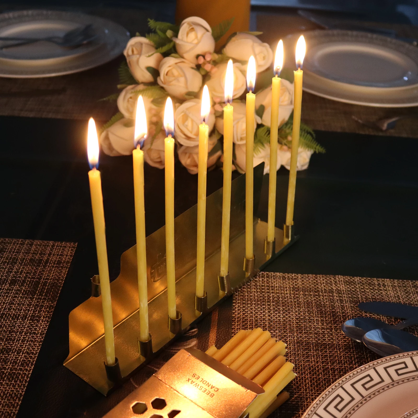 Custom Thin Long 6.3 Inch / 7.3 Inch 100% Natural Beeswax Prayer Taper Candles Religious Smokeless Pure Beeswax Candles with Box