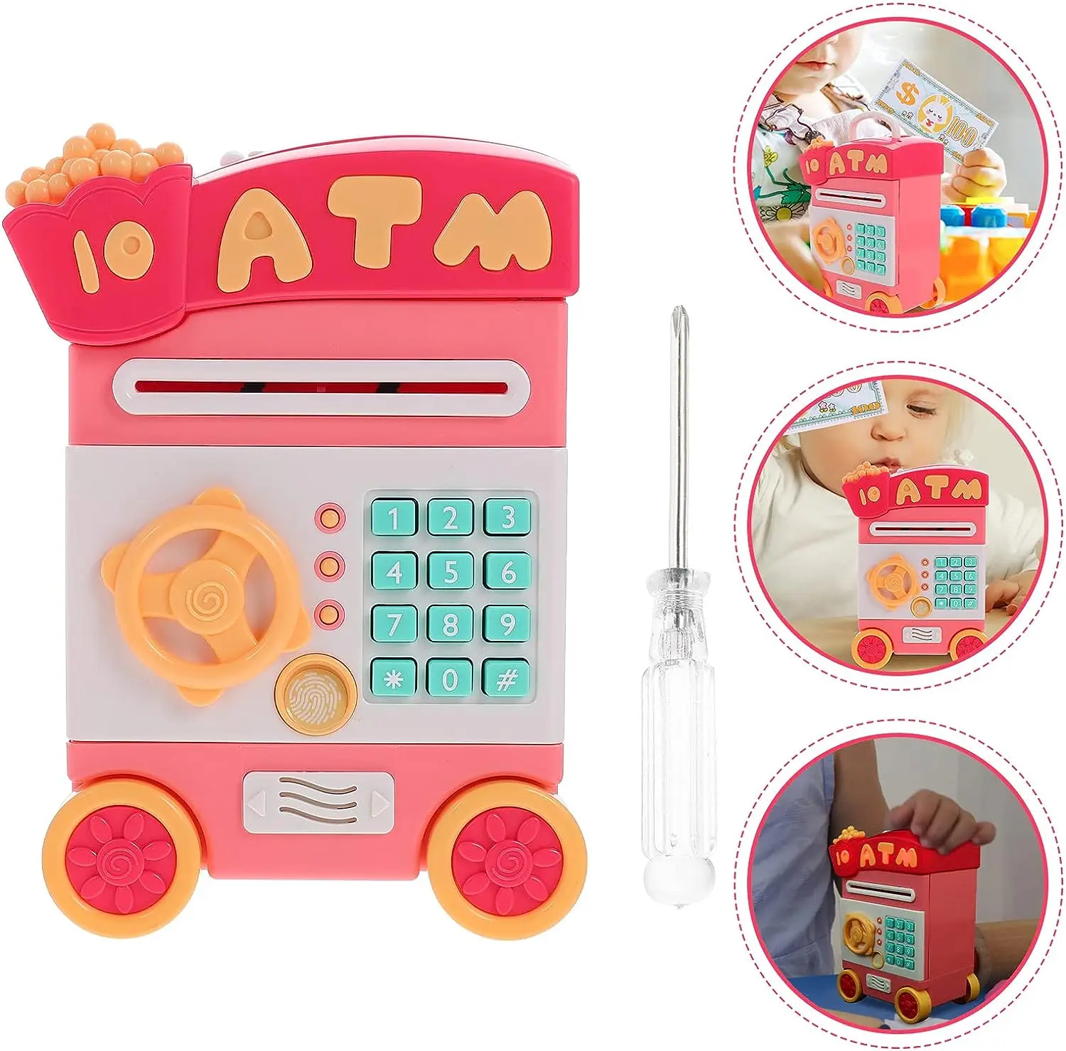 Electronic Piggy Bank For Kids Money Bank with Password Fingerprint Recognition ATM Piggy Bank Money Pink Cart With Wheels