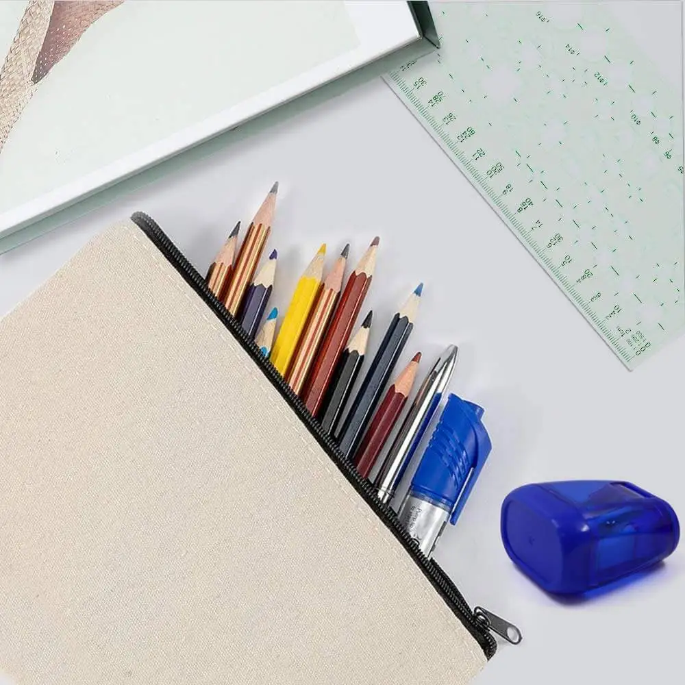 
Custom Personal Logo Promotional Zipper White Black Cotton Canvas Makeup Bag Private Label Multipurpose Pouch 