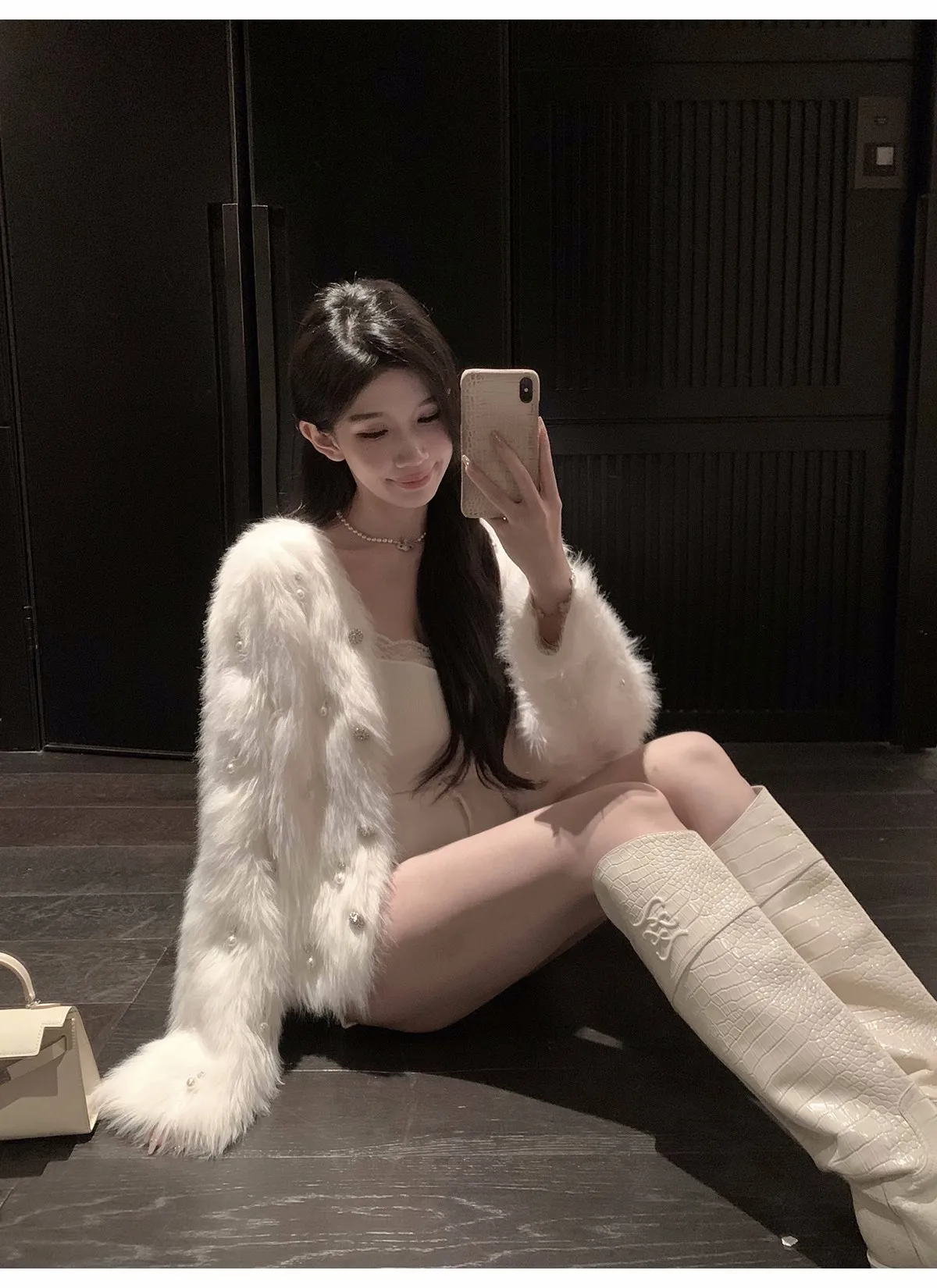 A8172 Trending 2023 New arrivals fall autumn Korean raccoon white fluffy fur coat women clothes