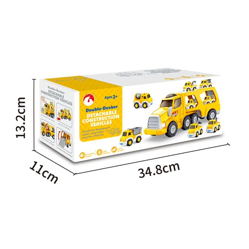 Amazon Top Seller Plastic Inertia Car Play Set Double Deck carrier  Engineering Tractor truck With Sound And Light