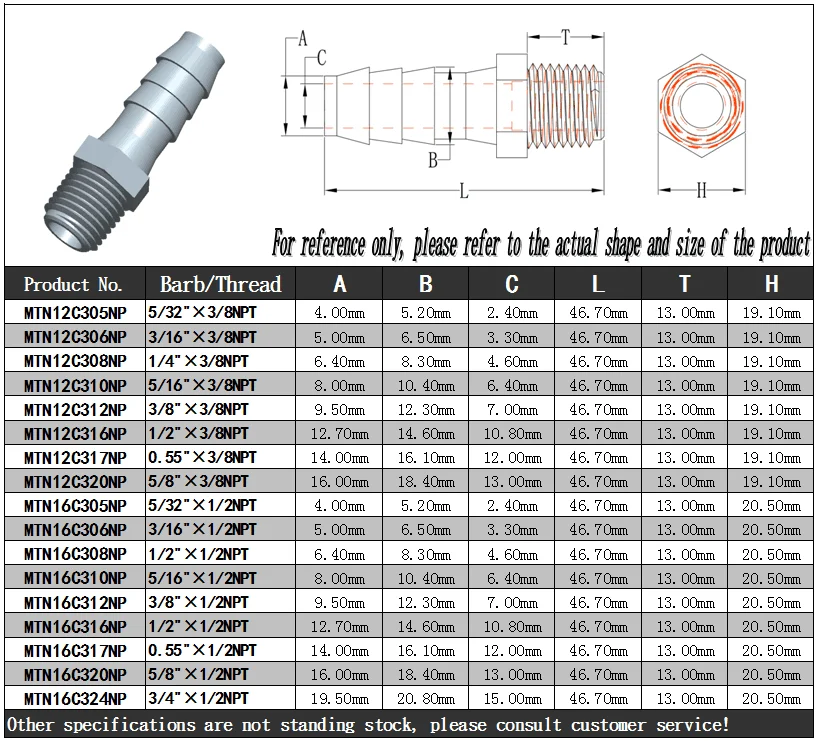 JU Soft Tubing NPT Male Thread To Barb Hose Tail Adapter Plastic Tube Connectors