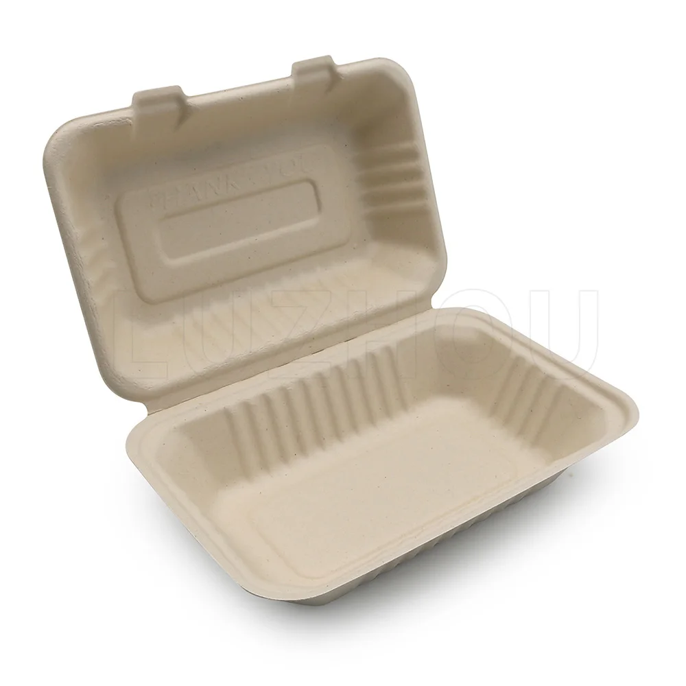 900ml 9 Inch Microwave Safe Leakproof Eco Bagasse Biodegradable Disposable Catering Box for Lunch