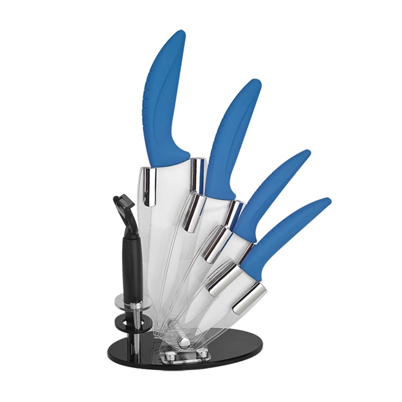 Hight quality  white ceramic knife set with TPR handle and acrylic stand