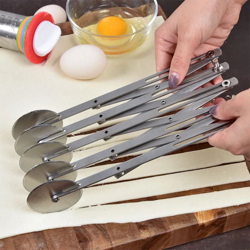 Hot Adjustable 3/5/7 wheel pastry stainless steel pizza dough pasta rocker wheel  cutter  in pizza tools