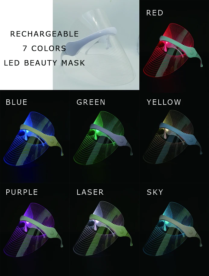 
Rechargeable 7 colors LED Light Face Mask Photon Therapy Light Skin Rejuvenation 