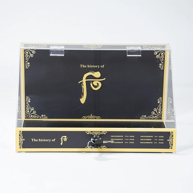 Custom Display Stand Rack Retail Store Exhibition Advertising Lucite Acrylic Counter Display Rack with Lock Silk Logo