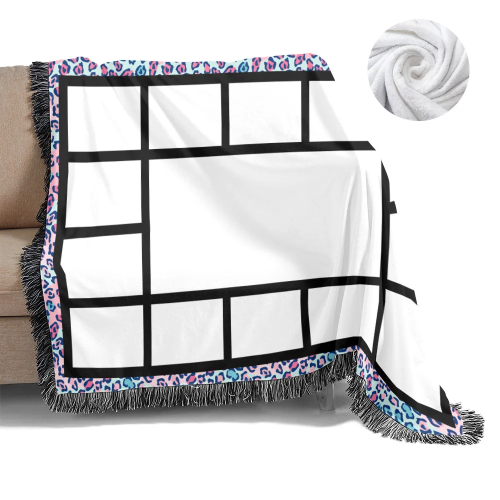 Personalized 9 16 20 panel Photo Print Tassels Blanket tie dye Sublimation Blank Leopard Print Soft Throw Blanket For Baby