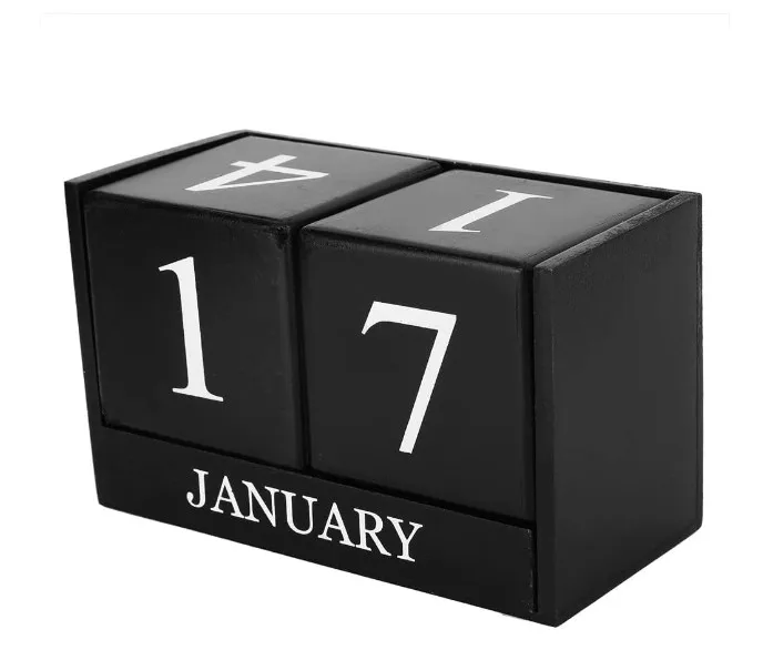 Vintage Wooden Calendar Blocks Desktop Perpetual Calendar for Month Date Display Home Office Decoration