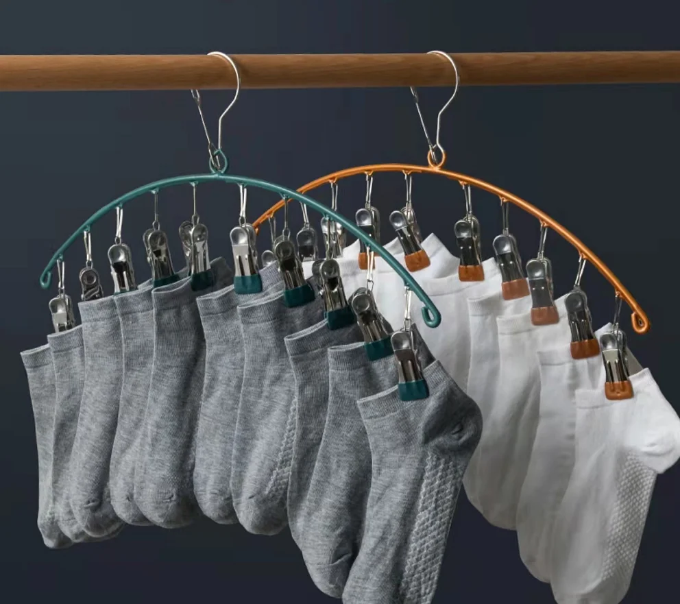 laundry heavy duty pvc metal socks hangers 10 clips metal hook pink color