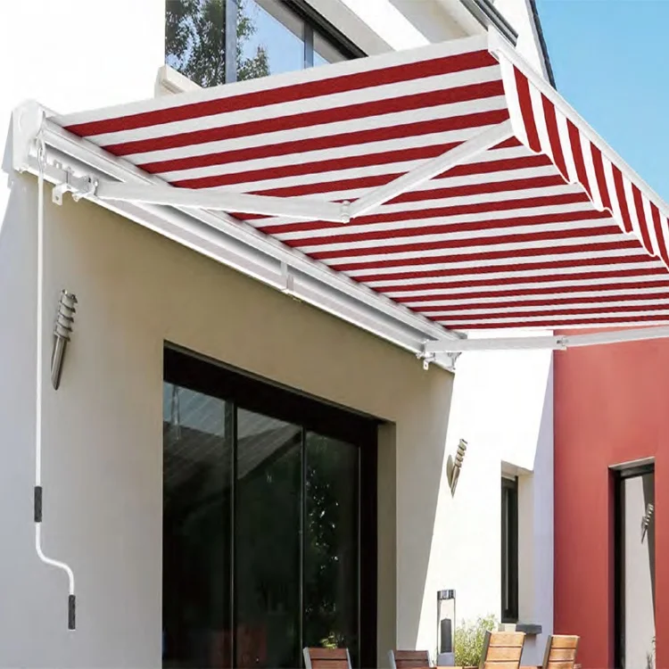 Retractable outdoor waterproof  metal roof awning with awning hand crank