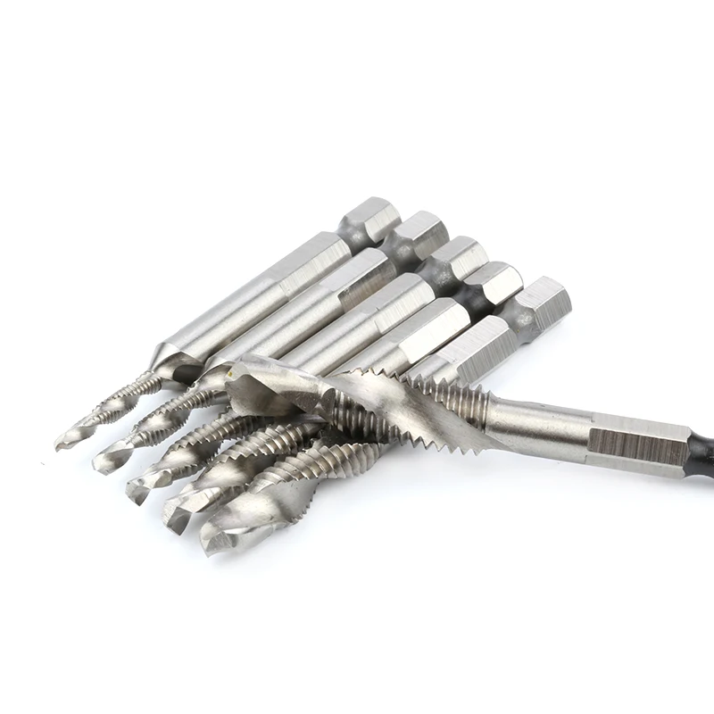 
6Pcs Machine Use HSS Combination Drill and Taps Set for Metal Drilling Tapping Countersink 