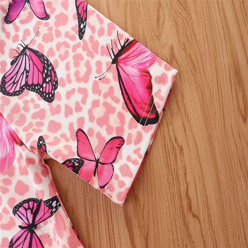 2022 Hot Sale Cute Butterfly Print Suit Soft Short Biker Leopard Print Set Match Baby Little girl Shorts Outfits For Kid clothes