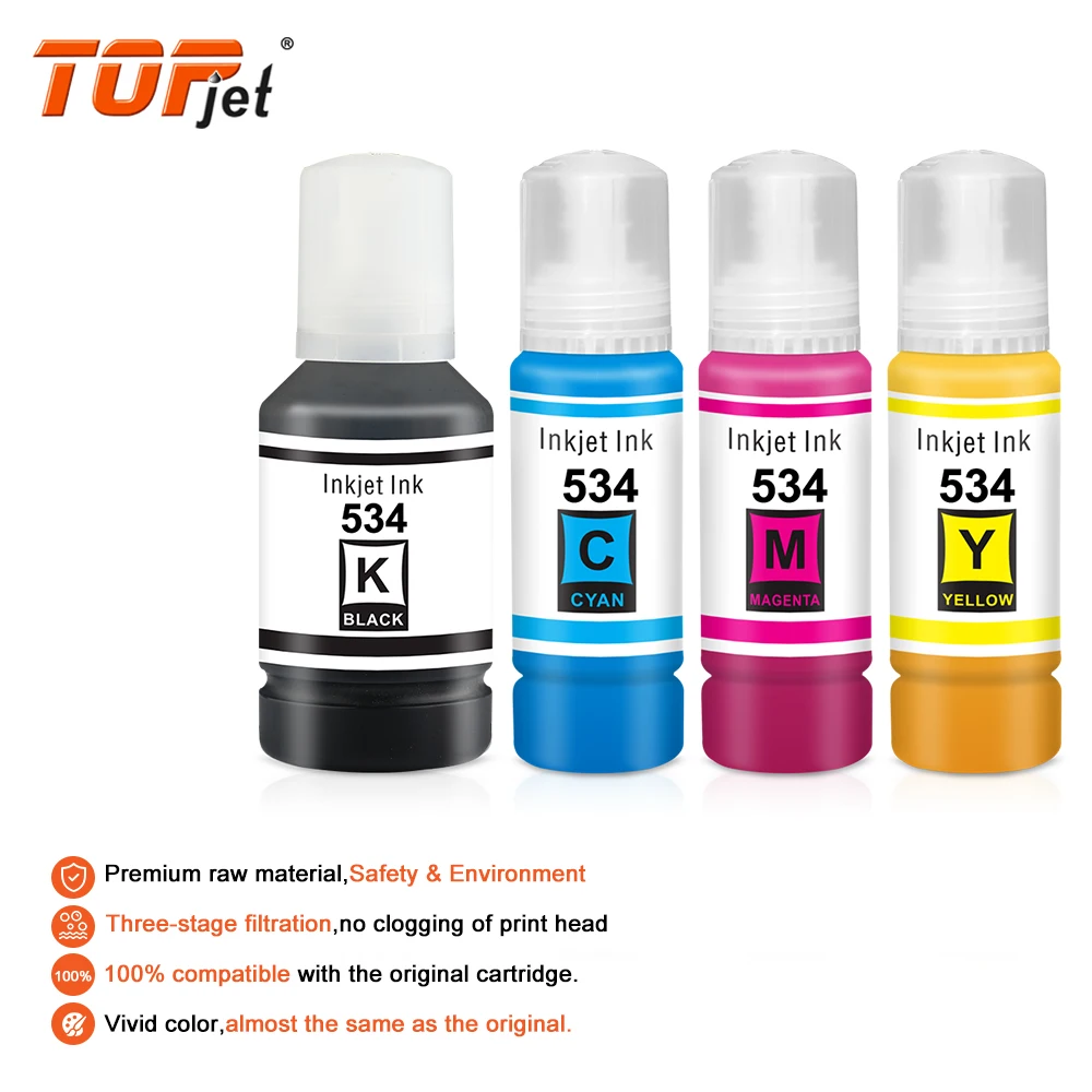 Topjet Ink 534 Compatible for Epson EcoTank M1120 M1180 M2120 2140 M2170 M3170 M3180 Printer Pigment