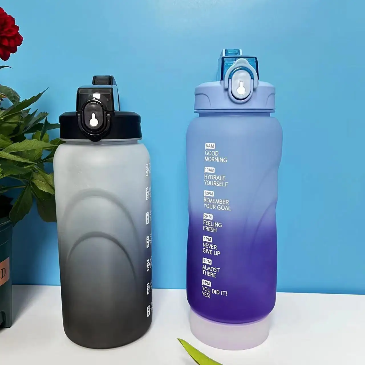 Outdoor One click flip top lid Gym Sport Gradient Multicolor Gallon Water Jug 2 Litre Plastic Bespoke Water Bottle with Handle