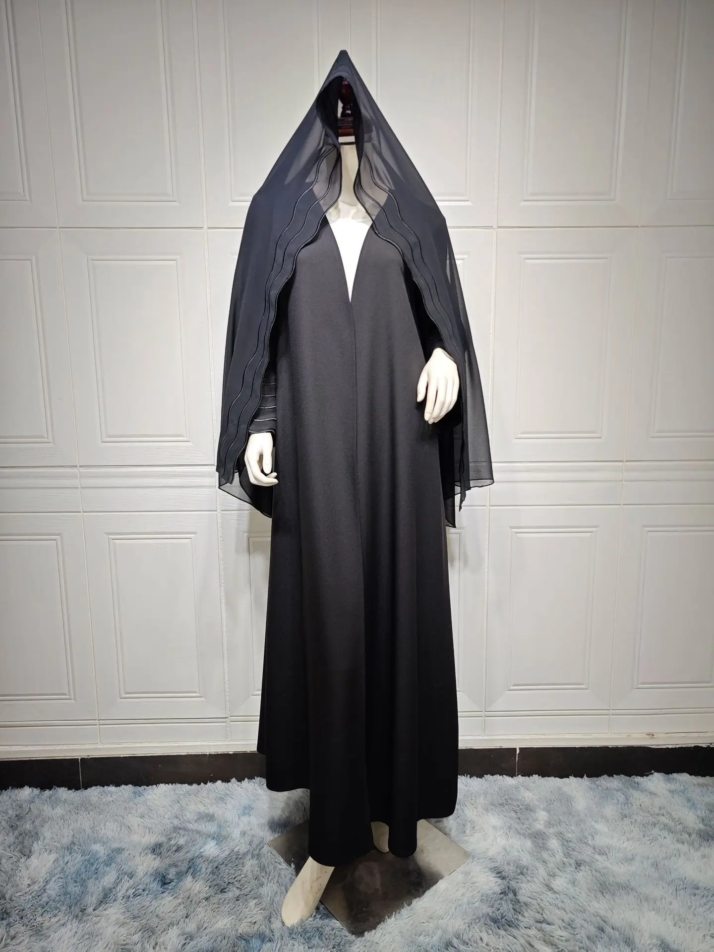 High Quality Muslim Autumn 2024 Dubai Turkey abaya exquisite Embroidered coat with Turban two pieces