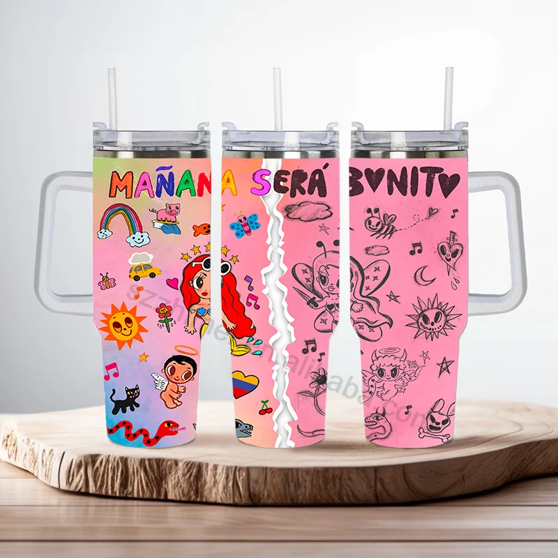 30oz 40 oz karol g peso pluma custom outdoor travel stainless steel insulated cup 40oz tumbler with handle straw lid