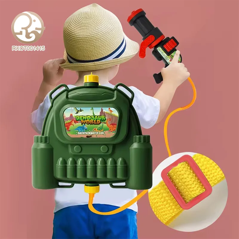 Portable Summer Backpack Water Gun Toys for Kids Fun Military and Dinosaur World Water Shooting Games Made of Plastic Unisex
