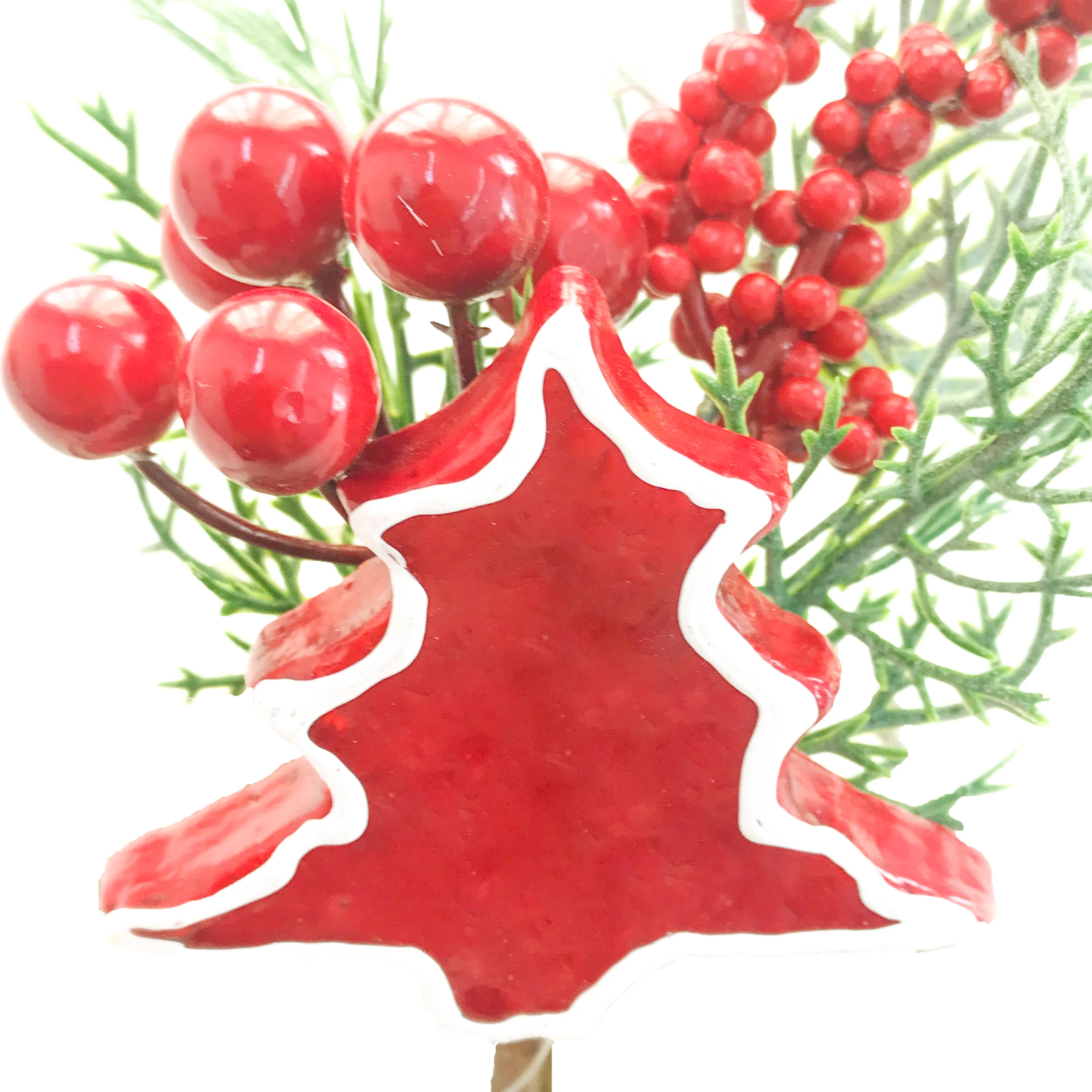 Artificial berries holly branch Christmas tree wood carving decoration Christmas floral Spray wholesale