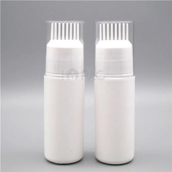 Twist lock PP hair oil squeeze bottles with transparent cap and comb for hair dye growth oil packaging 150ml