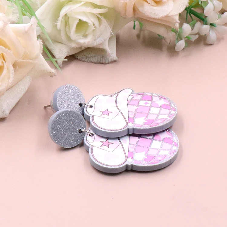MD140ER2108 1 пара новый продукт CN-капля диско-шар ковбойская шляпа Модные Акриловые серьги ювелирные изделия для женщин