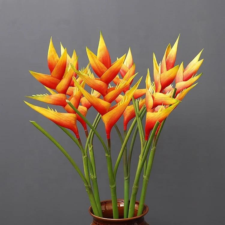 Real Touch Long Stem Heliconia Plastic Faux Tropical Plant Orange Bird of Paradise Artificial Flowers for Home Wedding