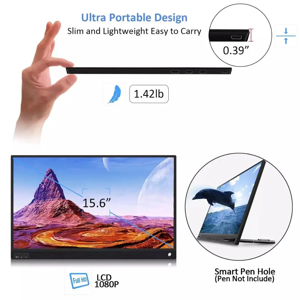  Рождественский подарок Aamzon hot 15 6 дюймов 1920*1080 P с USB-портом Type-C HDMI для расширенного мобильного ПК ноутбука портативный монитор двумя