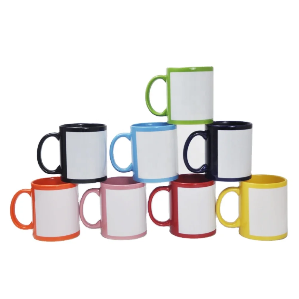 11OZ full glazed sublimation mug with white patch photo DIY sublimation mug factory premium quality heat transfer mug