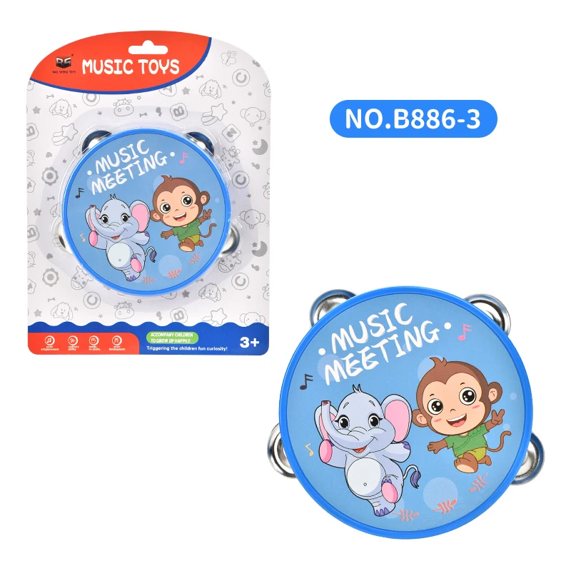 2024 Baby learning musical instrument animal hand drum toy mini cartoon music tambourine toy