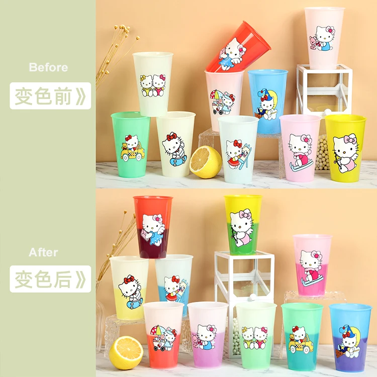 Kawaii Hello My Kitty меняющаяся цветная чашка с крышкой для рождественских украшений на заказ симпатичная пластиковая Sanrios вечеринки поставщик