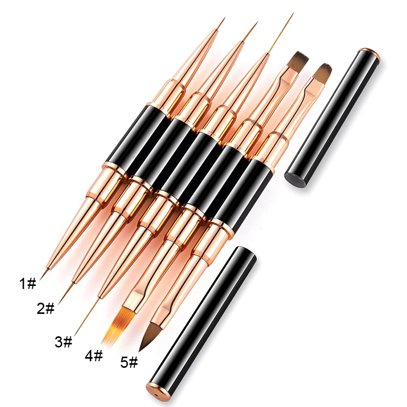 Rose golden both ends dual use nail art brushes liner set drawing painting gel nail art pens