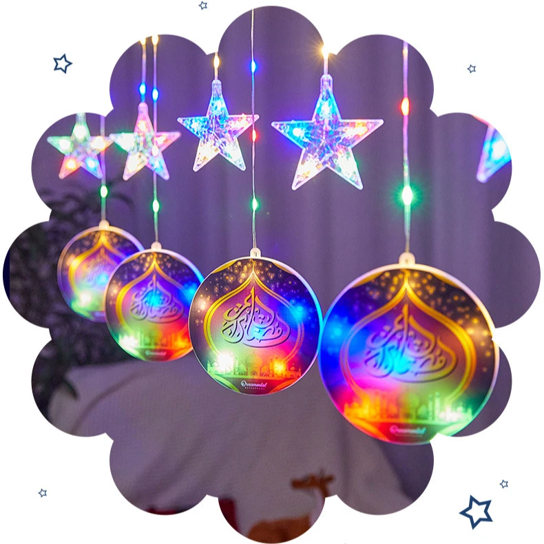 2023 New Middle East Castle Eid Mubarak Light Muslim Decoration Hollow Mosque Eid Mubarak Fairy Led String Ramadan Light
