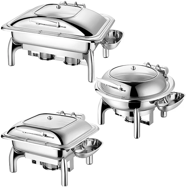 Wholesale Stainless Steel Hydraulic Drive Square Chafing Dish with Legs in Silver Color for Buffets Food Warmer