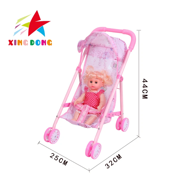 Kids Toys Popular Baby Infant Doll Stroller Carriage Foldable with Doll Mini Stroller Toys Gift Pink Pull Cart Toys